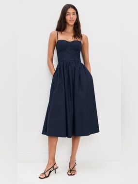 LE BOP Paige Bustier Midi Dress in Navy - NWT